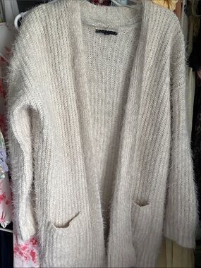 Cozy Open-Front Fuzzy Cardigan Sweater in Cream